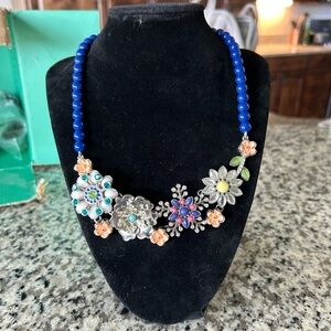 Lia Sophia Blue Floral Necklace with Silver Accents